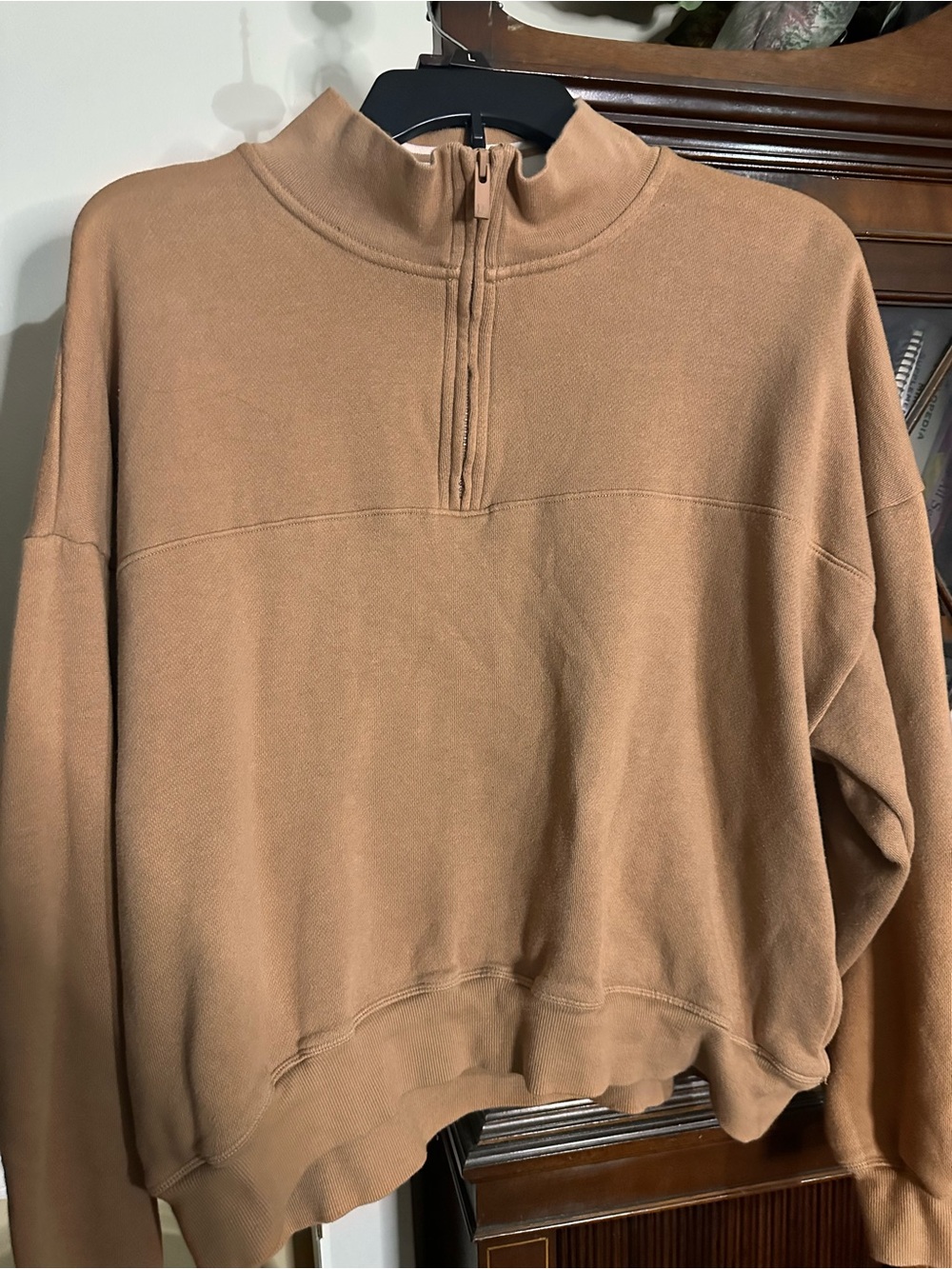 PINK Victoria's Secret Tan Half-Zip Crew Sweater
